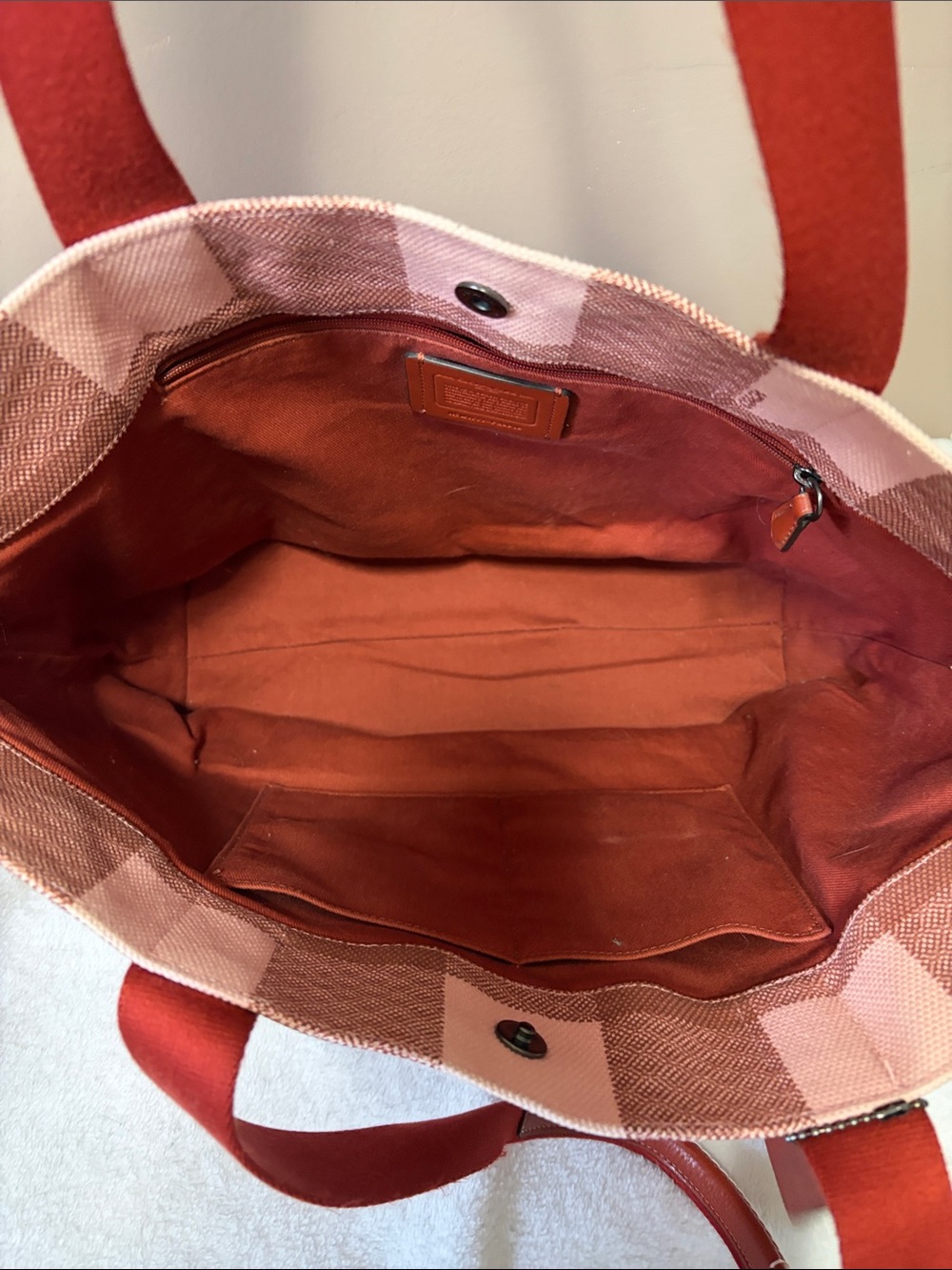 Coach Red and Pink Checkered Tote - Picture 5 of 13